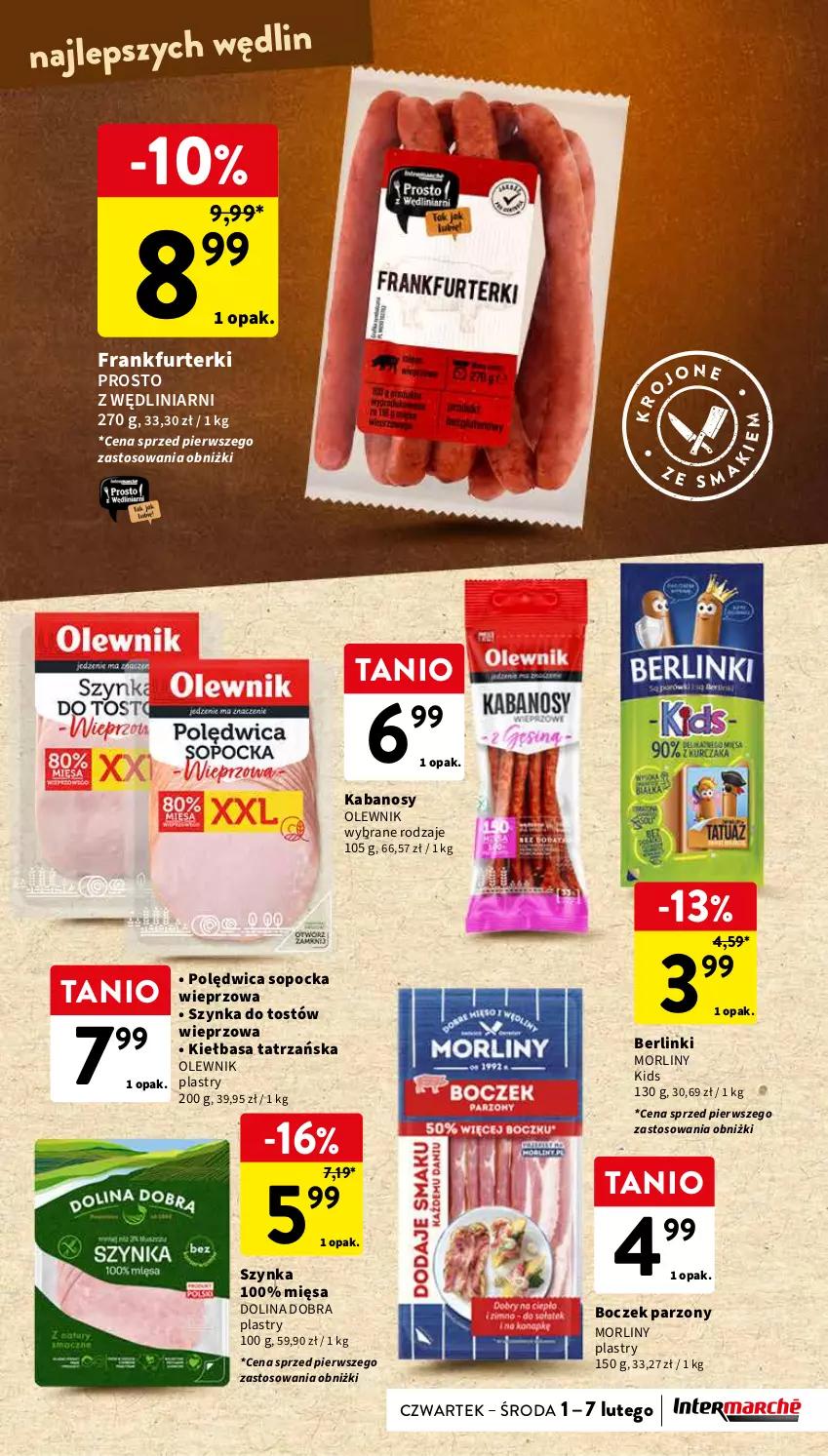 Gazetka promocyjna Intermarche - Gazetka Intermarche - ważna 01.02 do 07.02.2024 - strona 21 - produkty: Berlinki, Boczek, Frankfurterki, Kabanos, Kiełbasa, Morliny, Olewnik, Polędwica, Szynka