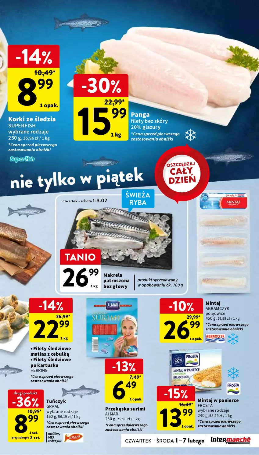 Gazetka promocyjna Intermarche - Gazetka Intermarche - ważna 01.02 do 07.02.2024 - strona 23 - produkty: Frosta, Gra, Graal, Lazur, Mintaj, Panga, Ryba, Surimi, Tuńczyk