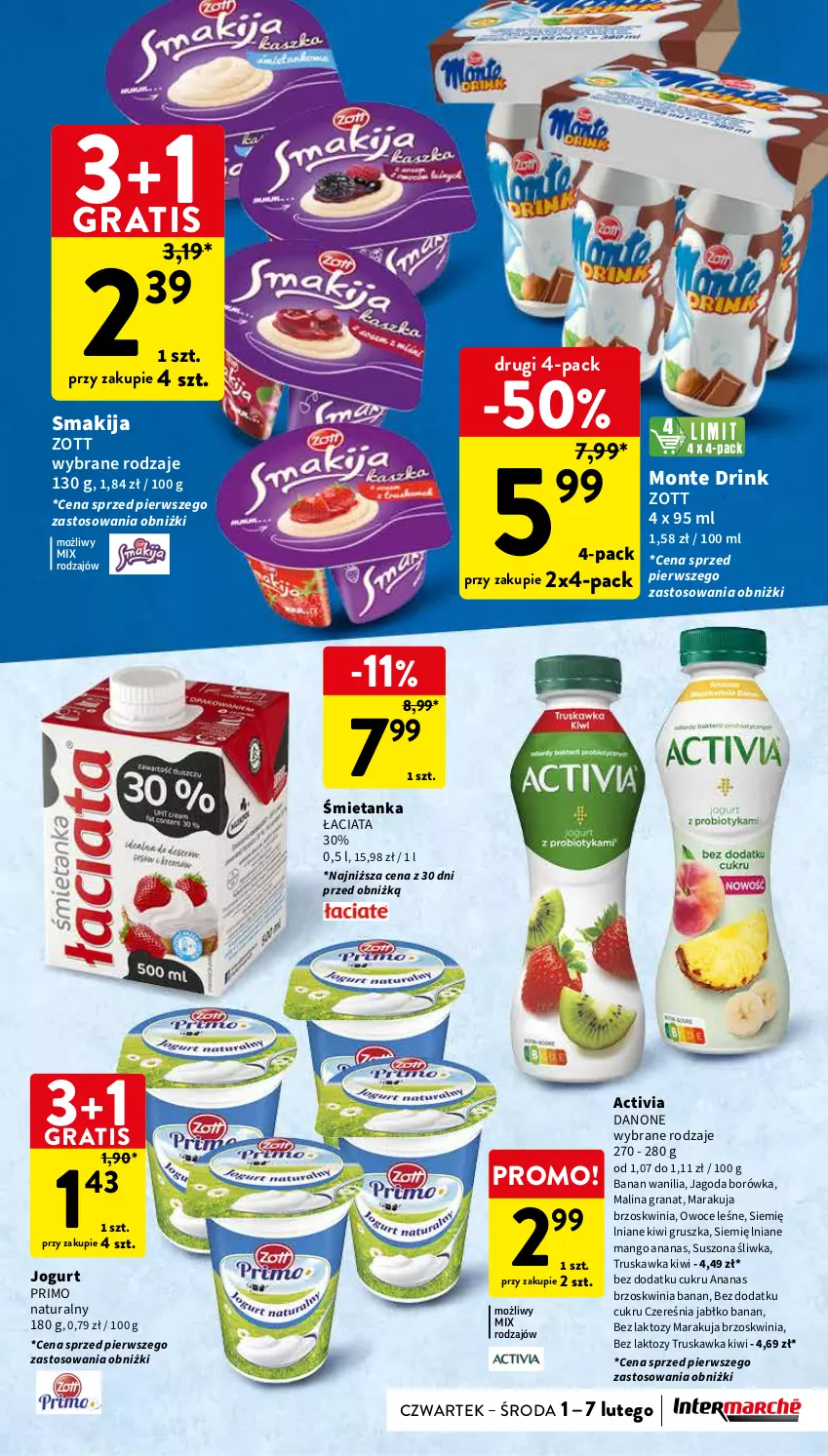 Gazetka promocyjna Intermarche - Gazetka Intermarche - ważna 01.02 do 07.02.2024 - strona 27 - produkty: Activia, Ananas, Borówka, Danone, Gra, Granat, Jogurt, Kiwi, Mango, Monte, Owoce, Smakija, Zott