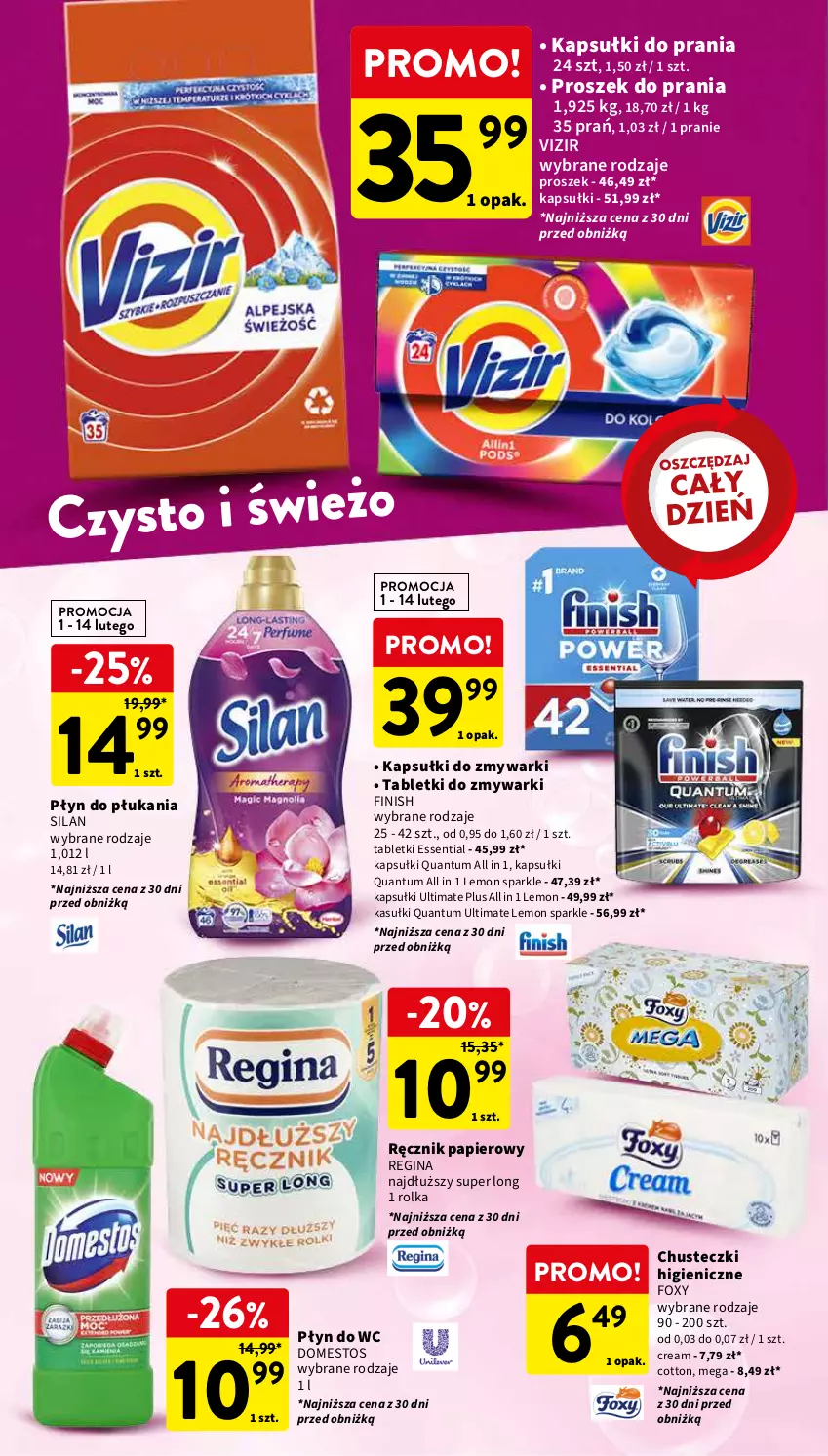 Gazetka promocyjna Intermarche - Gazetka Intermarche - ważna 01.02 do 07.02.2024 - strona 36 - produkty: Chusteczki, Domestos, Finish, Foxy, Gin, Kapsułki do prania, Papier, Płyn do płukania, Płyn do wc, Proszek do prania, Ręcznik, Silan, Tablet, Tabletki do zmywarki, Vizir, Zmywarki