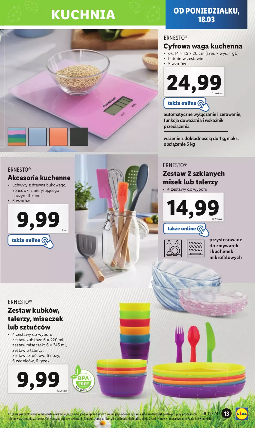 Gazetka promocyjna Lidl - GAZETKA - ważna 18.03 do 24.03.2024 - strona 15 - produkty: Fa, Kuchnia, Noż, Talerz, Uchwyty, Waga, Zestaw sztućców