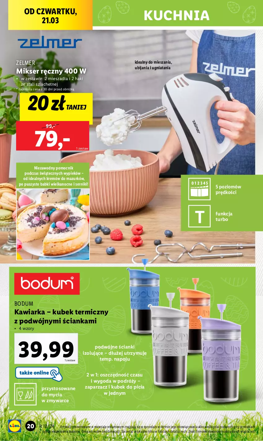 Gazetka promocyjna Lidl - GAZETKA - ważna 18.03 do 24.03.2024 - strona 22 - produkty: Kawiarka, Kubek, Kubek termiczny, Kuchnia, Mikser, Mikser ręczny, Ser, Zaparzacz, Zelmer