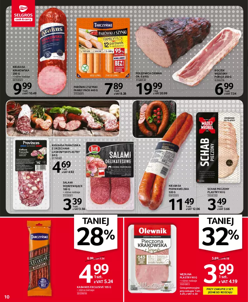 Gazetka promocyjna Selgros - Oferta spożywcza - ważna 19.08 do 01.09.2021 - strona 10 - produkty: Boczek, Fa, Kabanos, Kiełbasa, Kiełbasa krakowska, Kiełbasa podwawelska, Parówki, Parówki z szynki, Piec, Polędwica, Por, Salami, Schab pieczony, Wawel, Wędlina