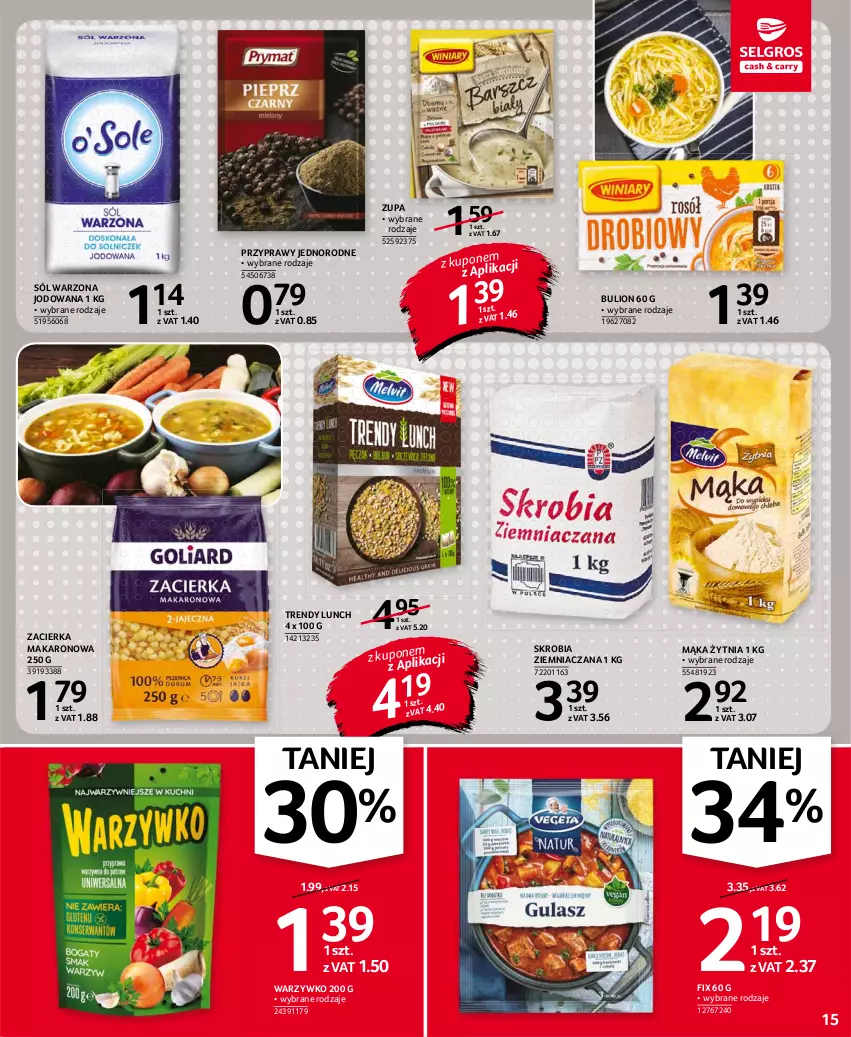 Gazetka promocyjna Selgros - Oferta spożywcza - ważna 19.08 do 01.09.2021 - strona 15 - produkty: Bulion, Lion, Mąka, Makaron, Przyprawy, Skrobia ziemniaczana, Sól, Zacierka, Zupa