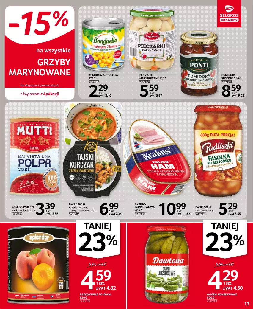 Gazetka promocyjna Selgros - Oferta spożywcza - ważna 19.08 do 01.09.2021 - strona 17 - produkty: Brzoskwinie, Grzyby, Grzyby marynowane, Kawa, Kukurydza, Kurczak, Ogórki konserwowe, Piec, Pomidory, Ser, Szynka, Szynka konserwowa, Wieprzowina