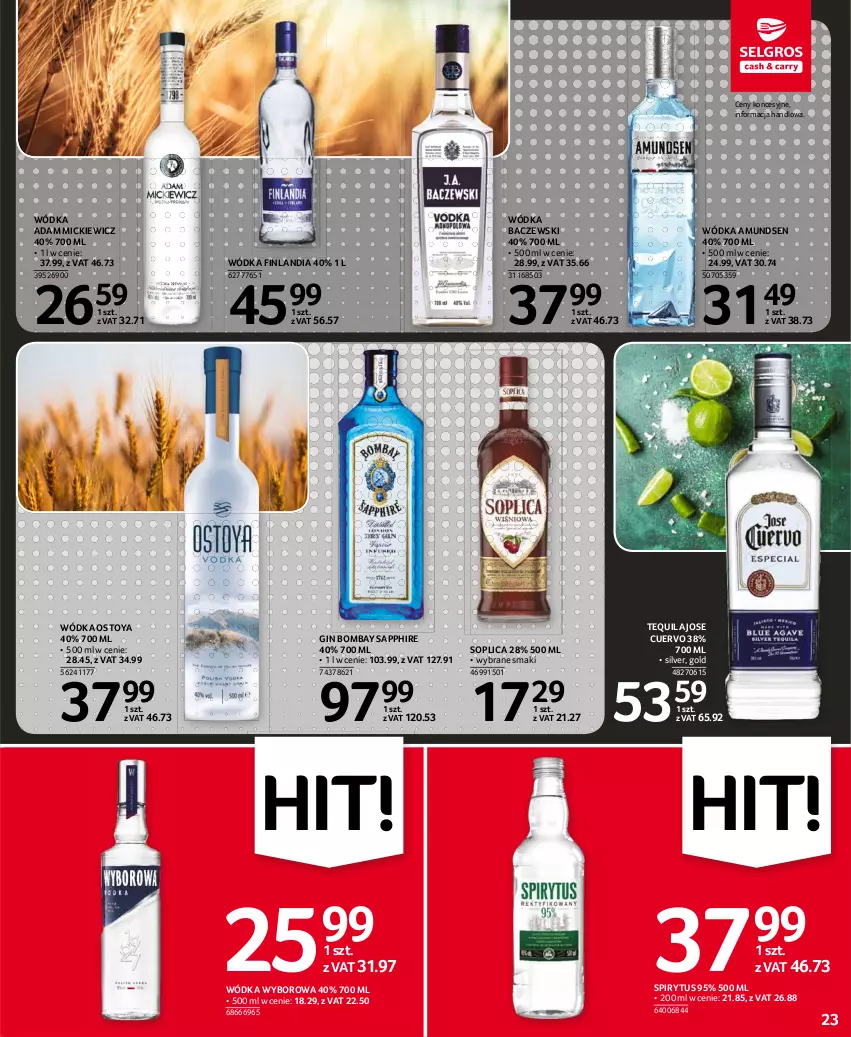 Gazetka promocyjna Selgros - Oferta spożywcza - ważna 19.08 do 01.09.2021 - strona 23 - produkty: Amundsen, Finlandia, Gin, Jose Cuervo, Soplica, Tequila, Wódka, Wyborowa