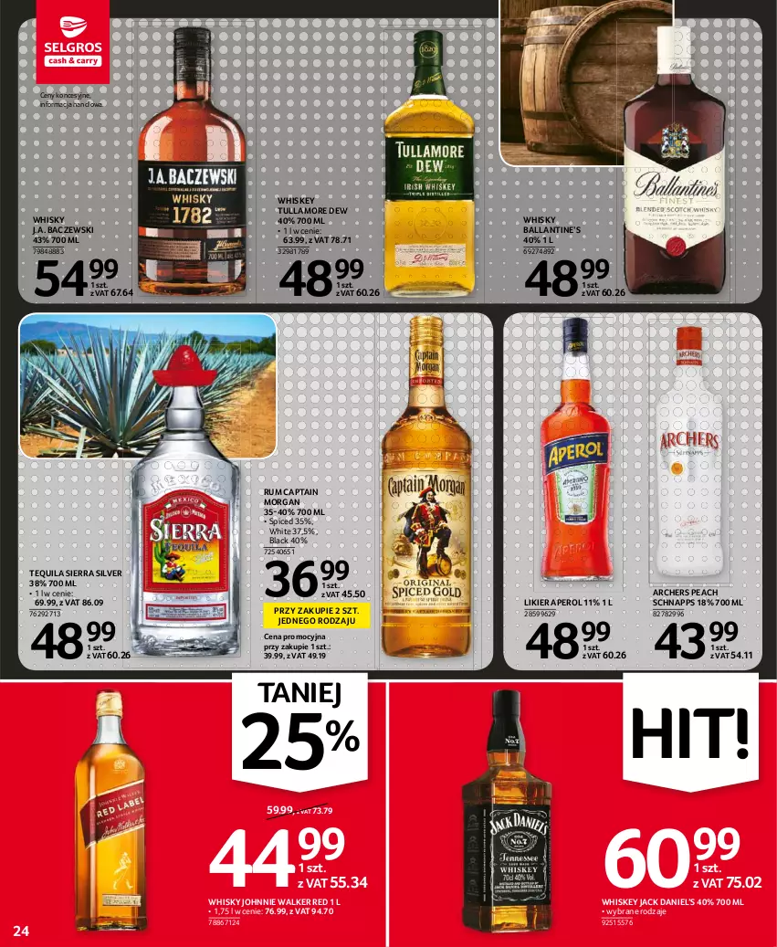 Gazetka promocyjna Selgros - Oferta spożywcza - ważna 19.08 do 01.09.2021 - strona 24 - produkty: Aperol, Captain Morgan, Johnnie Walker, Lack, Likier, Rum, Tequila, Tullamore Dew, Whiskey, Whisky