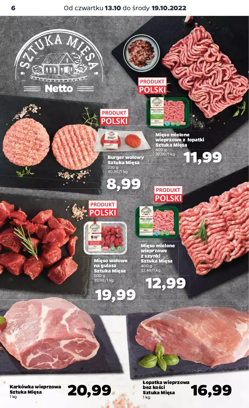 Gazetka promocyjna Netto - Artykuły spożywcze - ważna 13.10 do 19.10.2022 - strona 6 - produkty: Burger, Karkówka wieprzowa, Mięso, Mięso mielone, Mięso wołowe