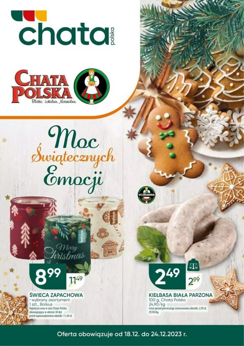 Gazetka promocyjna  - ważna 18.12 do 24.12.2023 - strona 1 - produkty: Bols, Bolsius, Kiełbasa, Kiełbasa biała, Pax