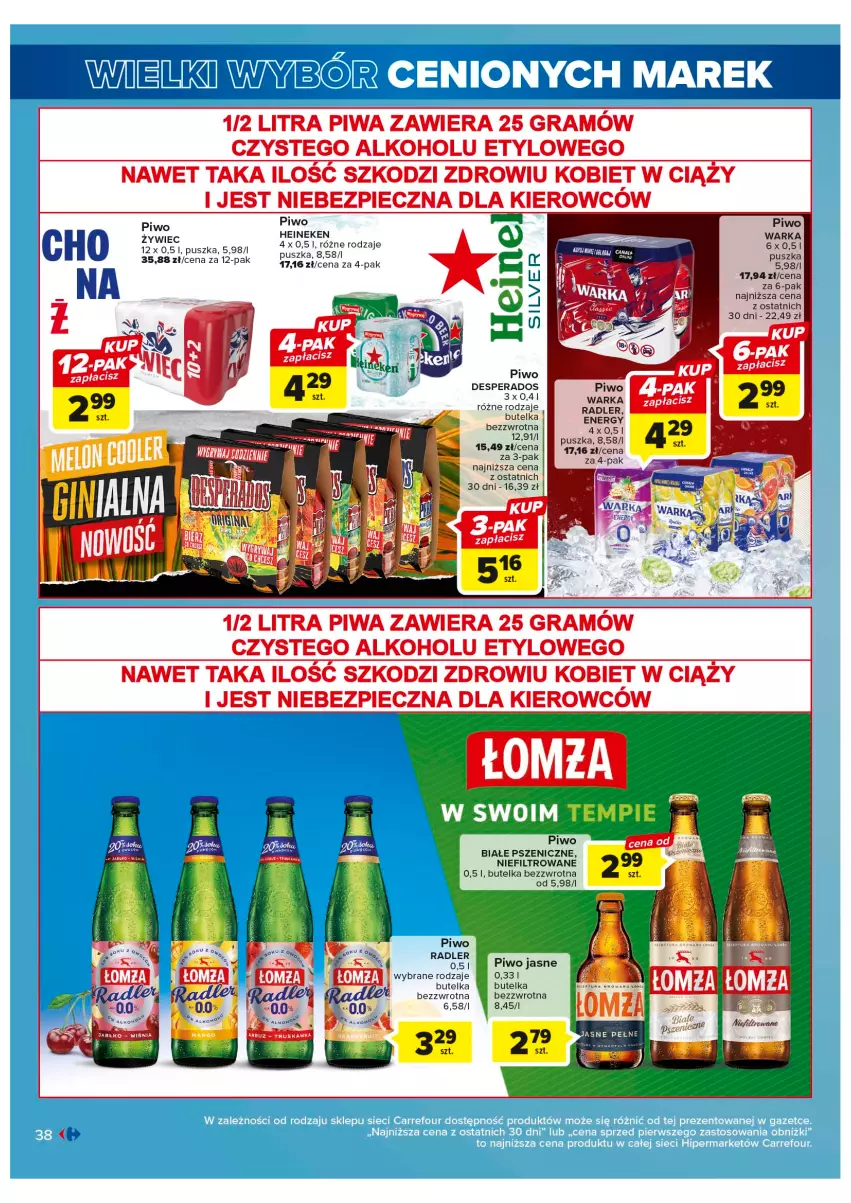 Gazetka promocyjna Carrefour - Gazetka Wielki wybór cenionych marek - ważna 30.05 do 10.06.2023 - strona 38 - produkty: Desperados, Gra, Heineken, LG, Piec, Piwa, Piwo, Piwo jasne, Radler, Warka