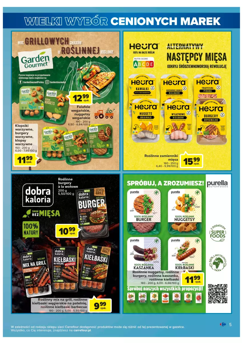 Gazetka promocyjna Carrefour - Gazetka Wielki wybór cenionych marek - ważna 30.05 do 10.06.2023 - strona 5 - produkty: Burger, Fa, Grill, Kasza, Kaszanka, Kawa, Klopsiki, Pur, Roślinne kiełbaski, Roślinny burger