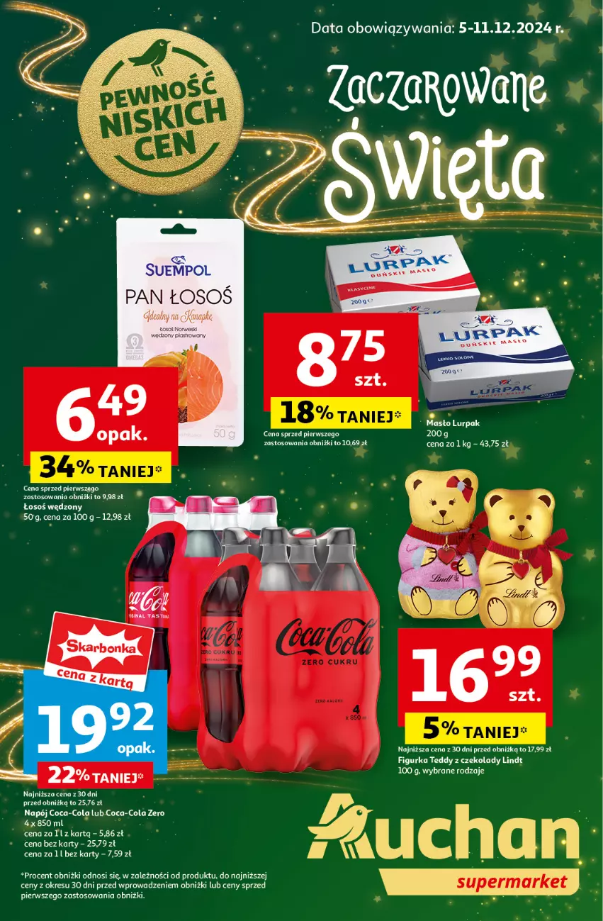 Gazetka promocyjna Auchan - Gazetka Pewność Niskich Cen Supermarket Auchan - ważna 05.12 do 11.12.2024 - strona 1 - produkty: Lindt, Lurpak, Masło