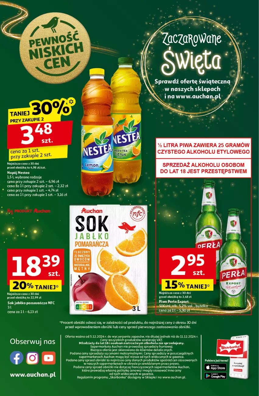 Gazetka promocyjna Auchan - Gazetka Pewność Niskich Cen Supermarket Auchan - ważna 05.12 do 11.12.2024 - strona 14 - produkty: Fa, Gra, Napój, Nestea, Piwa, Por, Ser, Sok, Tera