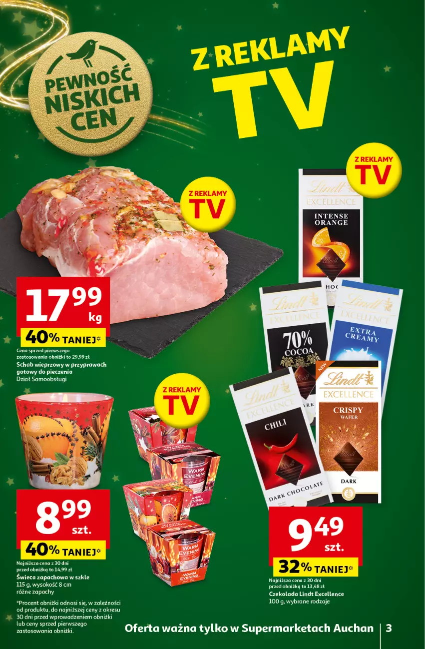 Gazetka promocyjna Auchan - Gazetka Pewność Niskich Cen Supermarket Auchan - ważna 05.12 do 11.12.2024 - strona 3 - produkty: Czekolada, Lindt, Schab wieprzowy, Sok