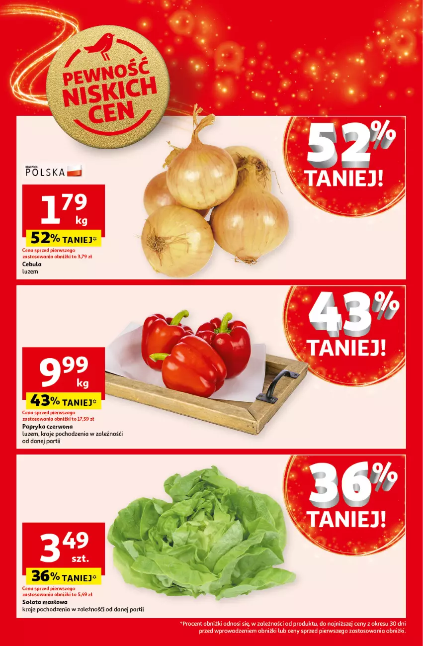 Gazetka promocyjna Auchan - Gazetka Pewność Niskich Cen Supermarket Auchan - ważna 05.12 do 11.12.2024 - strona 4 - produkty: Cebula, Masło, Papryka, Papryka czerwona, Sałat, Sałata masłowa