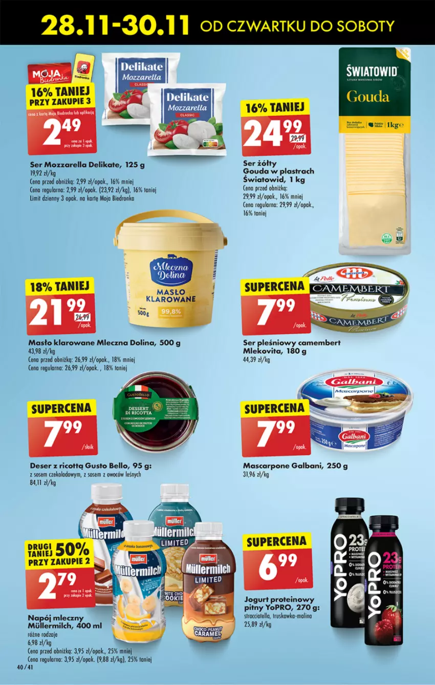 Gazetka promocyjna Biedronka - Od czwartku - ważna 28.11 do 04.12.2024 - strona 52 - produkty: Bell, Camembert, Deser, Dron, Galbani, Gouda, Jogurt, Mascarpone, Masło, Masło klarowane, Mleko, Mlekovita, Mozzarella, Napój, Napój mleczny, Ser, Ser pleśniowy, Sos