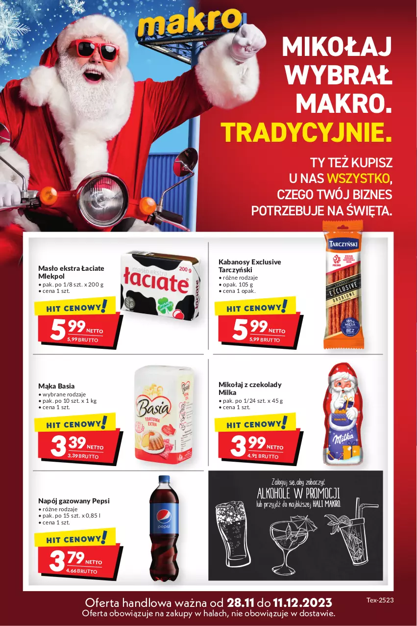 Gazetka promocyjna Makro - Mega oferty - ważna 28.11 do 11.12.2023 - strona 1 - produkty: Basia, Kabanos, Mąka, Masło, Milka, Napój, Napój gazowany, Pepsi, Tarczyński