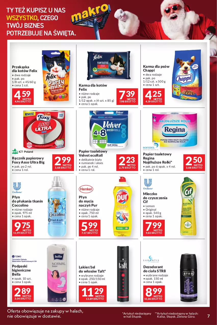 Gazetka promocyjna Makro - Mega oferty - ważna 28.11 do 11.12.2023 - strona 7 - produkty: Bell, Bella, Chappi, Cif, Coccolino, Dezodorant, Do mycia naczyń, Felix, Foxy, Gin, Lakier, Mleczko, Papier, Papier toaletowy, Płyn do mycia, Płyn do mycia naczyń, Płyn do płukania, Podpaski, Przekąska dla kotów, Pur, Ręcznik, Rolki, Rum, Str8, Taft, Velvet