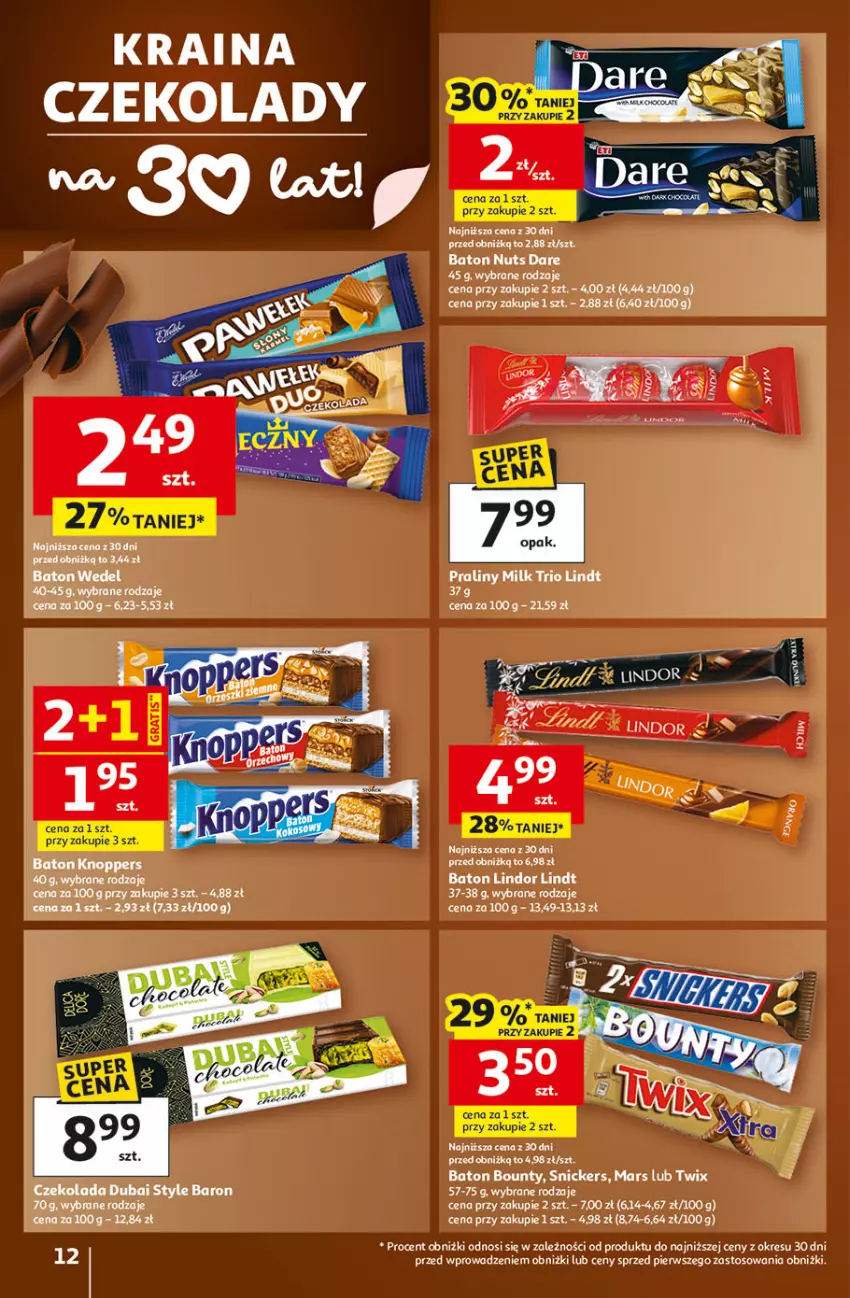 Gazetka promocyjna Auchan - Gazetka 30 Lat Hipermarket Auchan - ważna 22.01 do 28.01.2026 - strona 12 - produkty: Baton, Bounty, Czekolada, Fa, Lindor, Lindt, Mars, Praliny, Snickers, Twix