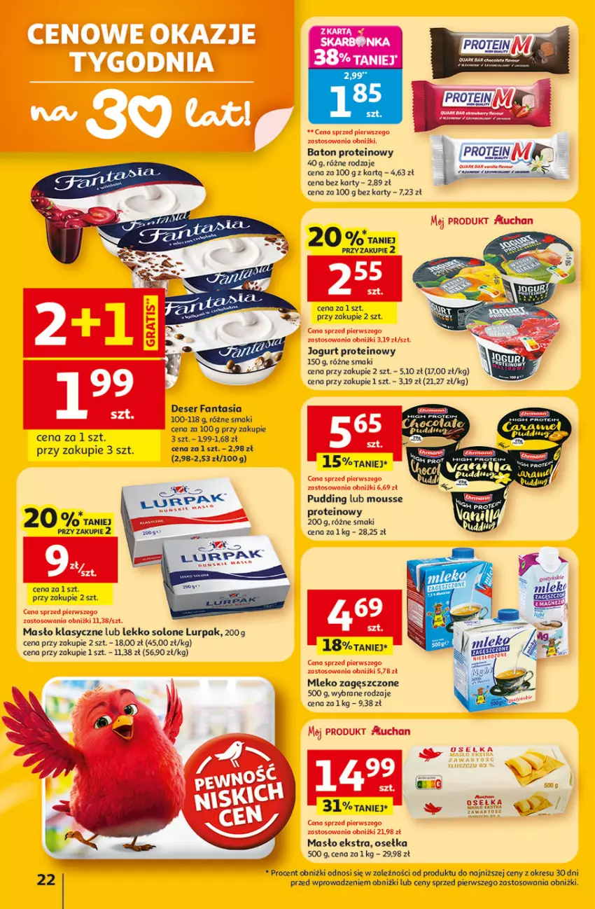 Gazetka promocyjna Auchan - Gazetka 30 Lat Hipermarket Auchan - ważna 22.01 do 28.01.2026 - strona 22 - produkty: Baton, Deser, Fa, Fanta, Jogurt, Lurpak, Masło, Mleko, Mleko zagęszczone, Pudding, Ser