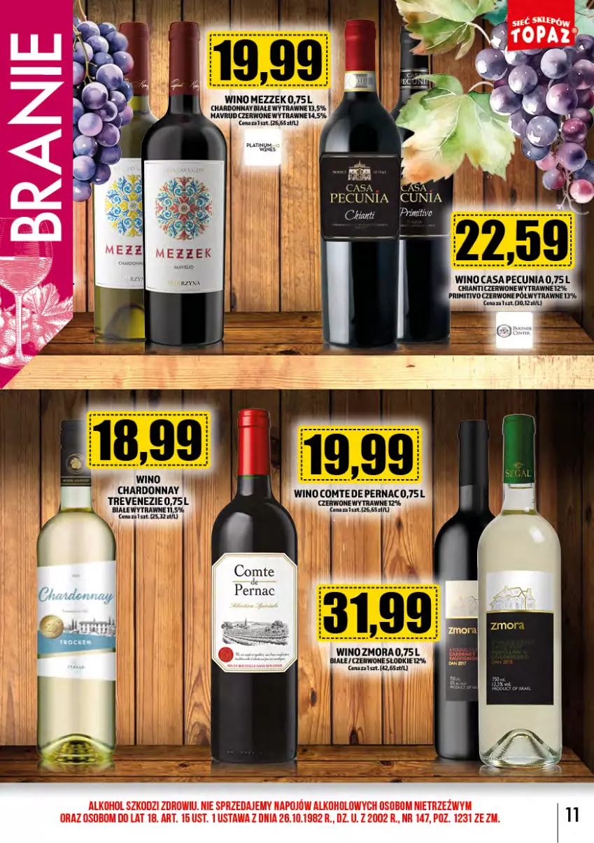 Gazetka promocyjna Topaz - Gazetka - ważna 01.11 do 30.11.2023 - strona 11 - produkty: Chardonnay, Chia, Chianti, Wino