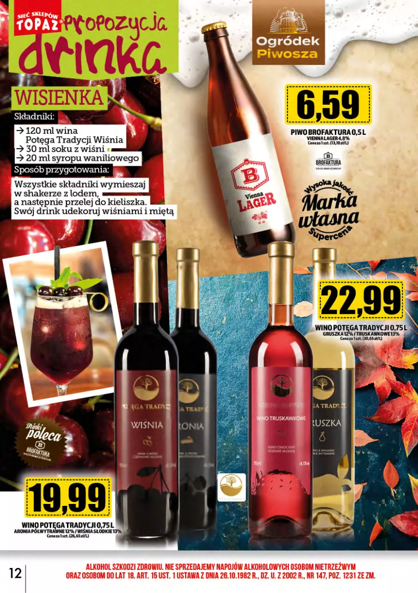 Gazetka promocyjna Topaz - Gazetka - ważna 01.11 do 30.11.2023 - strona 12 - produkty: Aronia, Fa, Piwo, Sok, Syrop, Wino