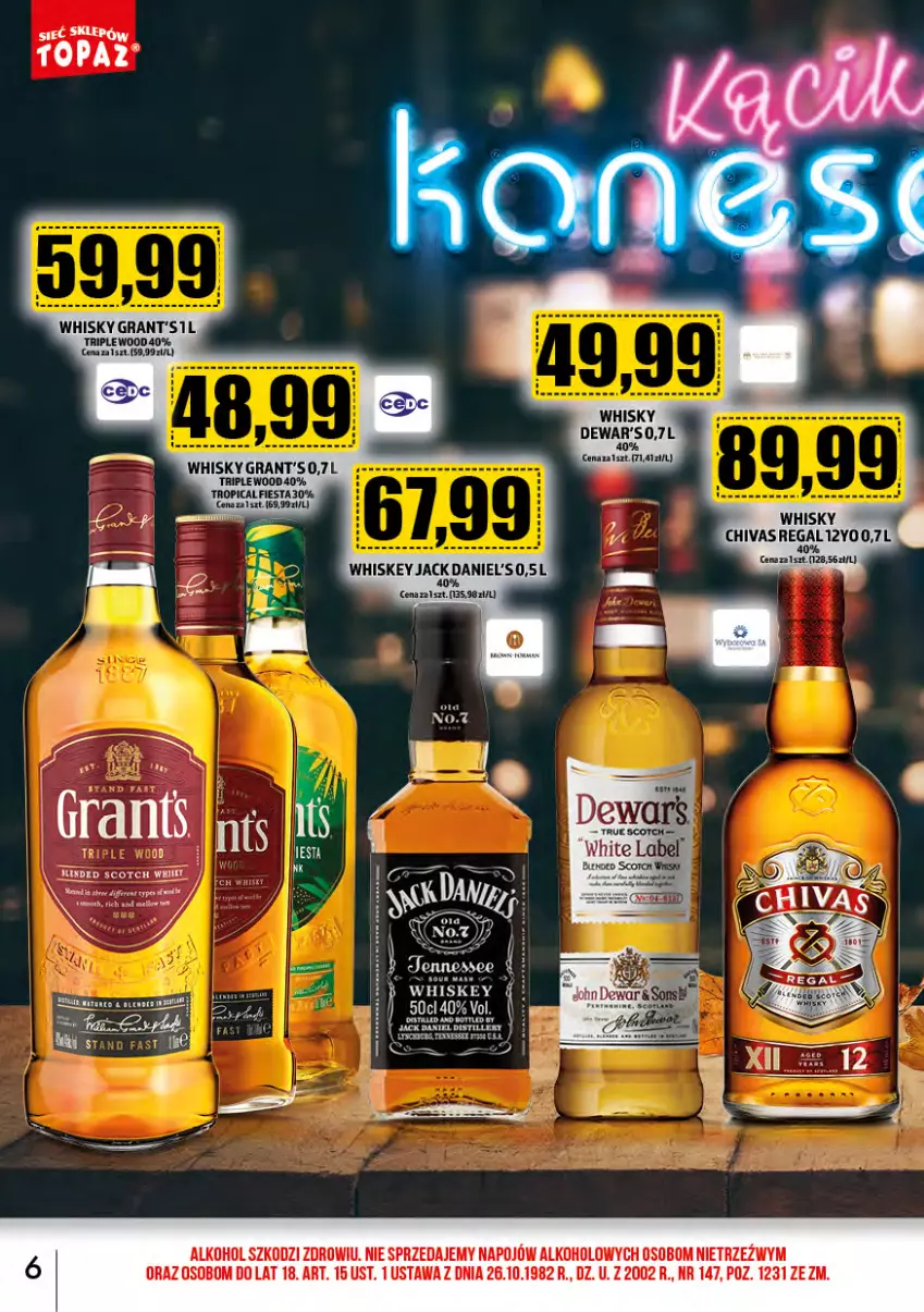 Gazetka promocyjna Topaz - Gazetka - ważna 01.11 do 30.11.2023 - strona 6 - produkty: Gra, Grant's, Jack Daniel's, Tropical, Whiskey, Whisky