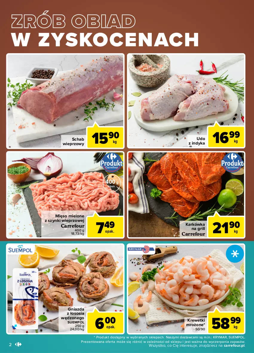 Gazetka promocyjna Carrefour - Gazetka Targ świeżości - ważna 05.07 do 11.07.2022 - strona 2 - produkty: Grill, Koc, Krewetki, Mięso, Mięso mielone, Mięso mielone z szynki, Schab wieprzowy, Sos, Suempol