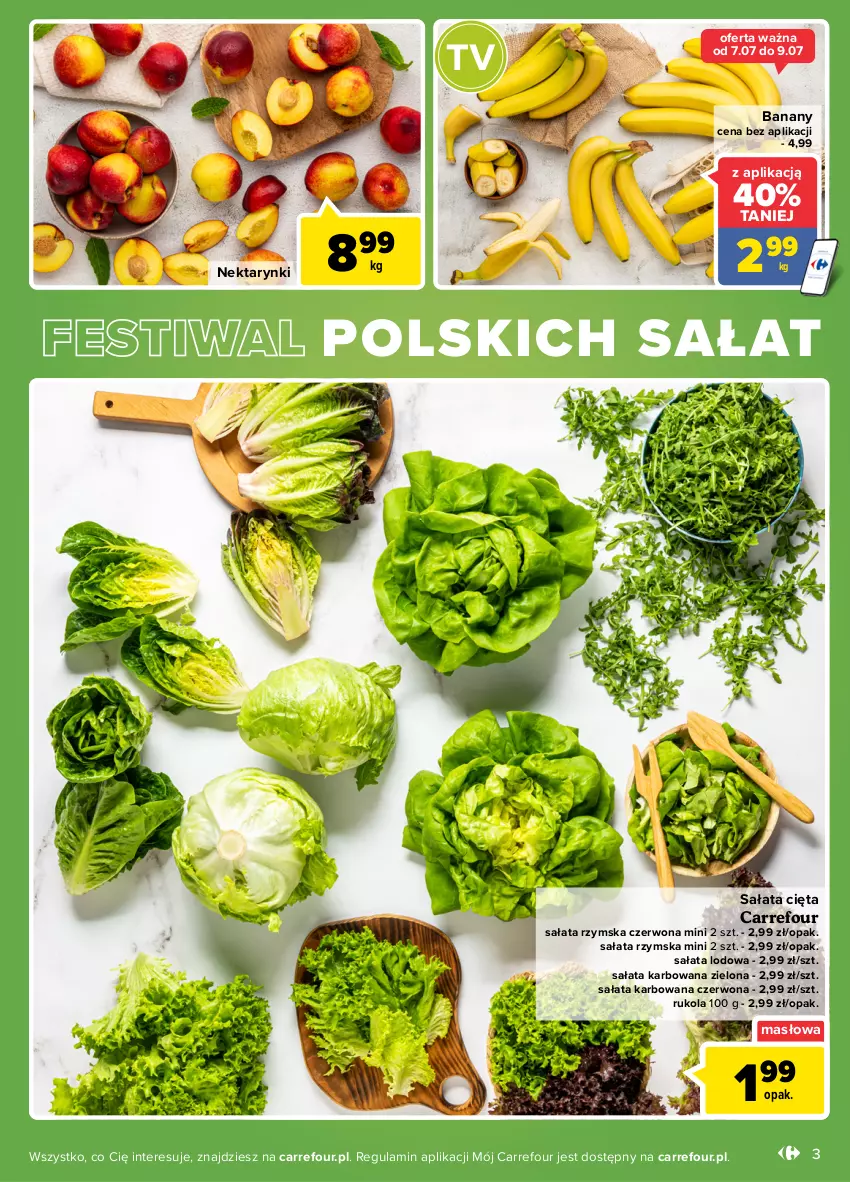Gazetka promocyjna Carrefour - Gazetka Targ świeżości - ważna 05.07 do 11.07.2022 - strona 3 - produkty: Banany, Masło, Nektar, Rukola, Sałat, Sałata lodowa