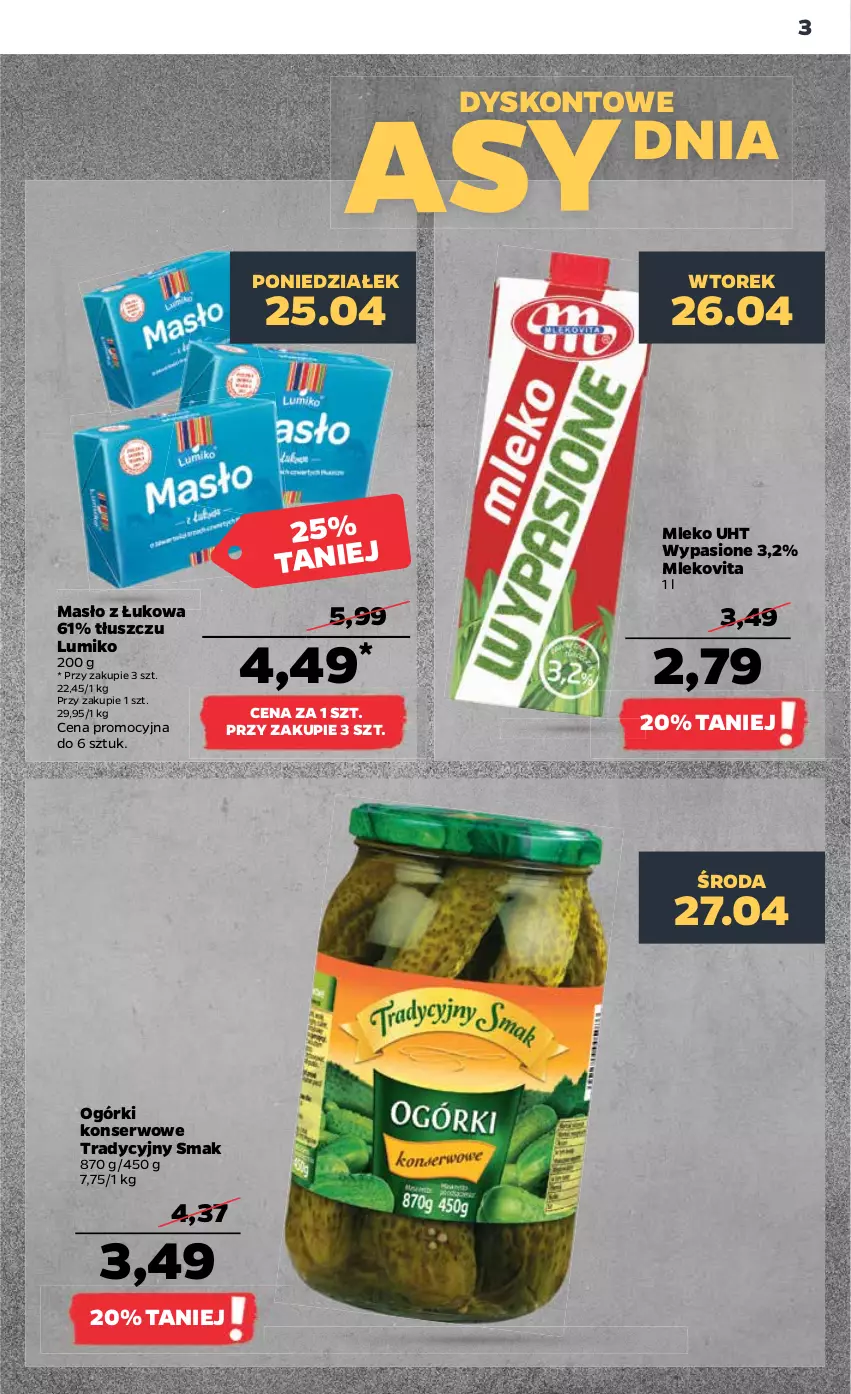 Gazetka promocyjna Netto - Gazetka spożywcza - ważna 25.04 do 30.04.2022 - strona 3 - produkty: Masło, Mleko, Mlekovita, Ogórki konserwowe, Ser