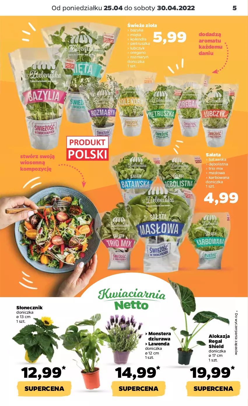 Gazetka promocyjna Netto - Gazetka spożywcza - ważna 25.04 do 30.04.2022 - strona 5 - produkty: Bazyl, Bazylia, Kolendra, Masło, Mięta, Pietruszka, Sałat, Tera