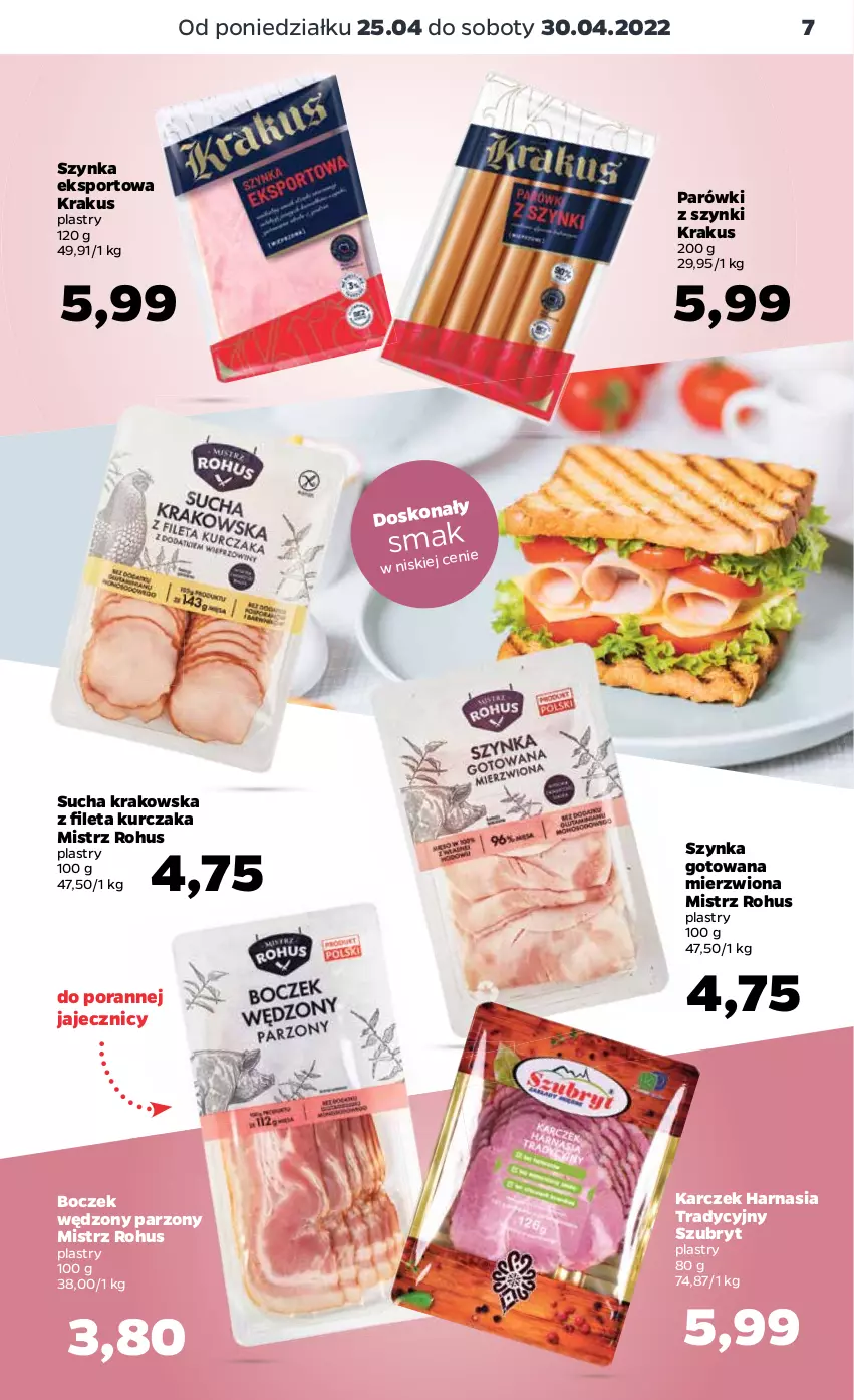 Gazetka promocyjna Netto - Gazetka spożywcza - ważna 25.04 do 30.04.2022 - strona 7 - produkty: Boczek, Krakus, Kurczak, Parówki, Parówki z szynki, Por, Sport, Szubryt, Szynka