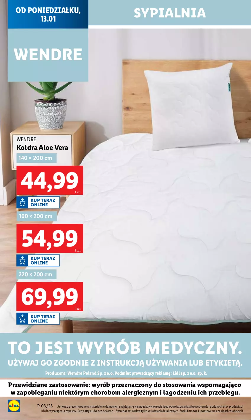 Gazetka promocyjna Lidl - GAZETKA - ważna 13.01 do 15.01.2025 - strona 20 - produkty: Aloe vera, Kołdra, Sypialnia