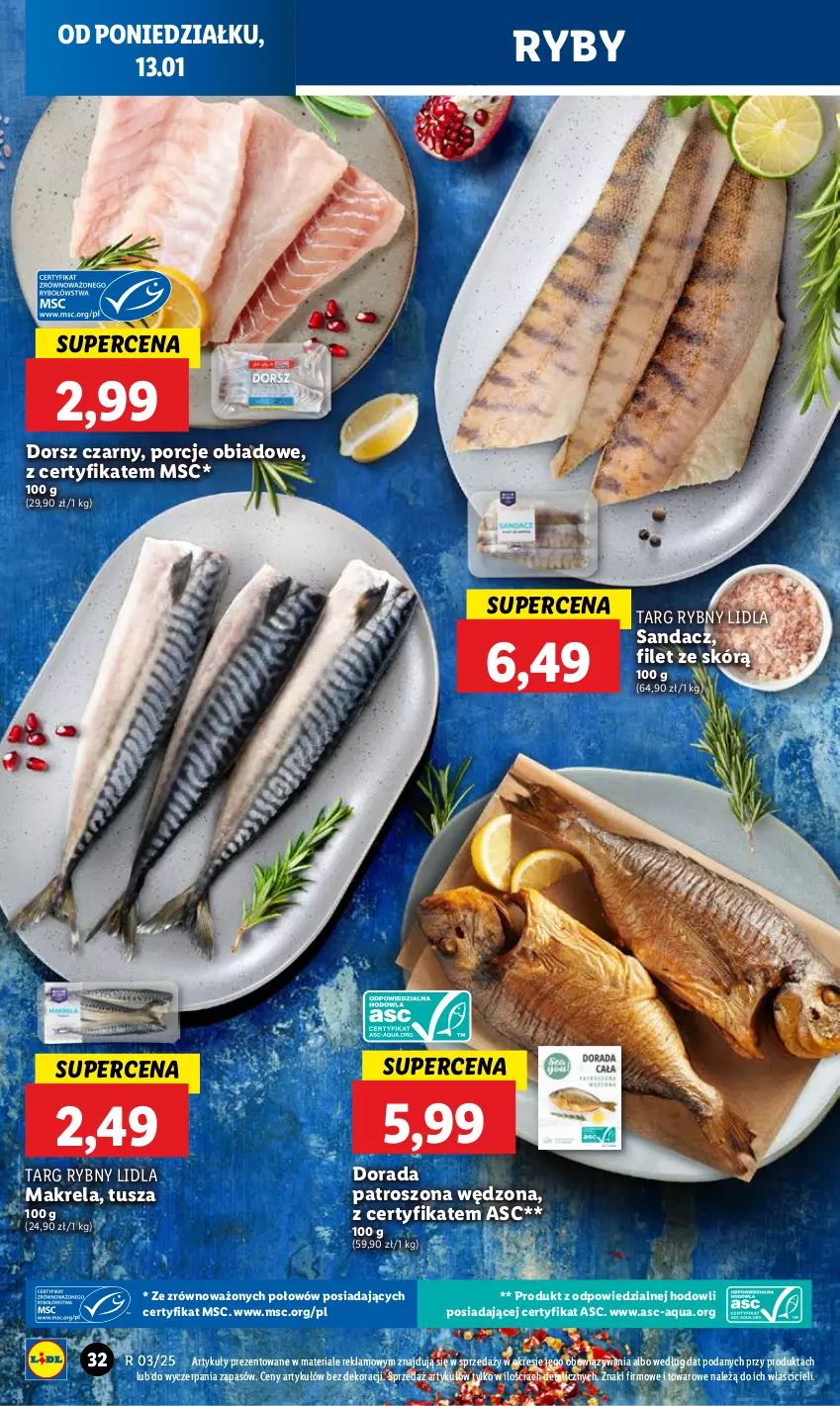 Gazetka promocyjna Lidl - GAZETKA - ważna 13.01 do 15.01.2025 - strona 36 - produkty: Dorsz, Por, Sandacz, Tusz