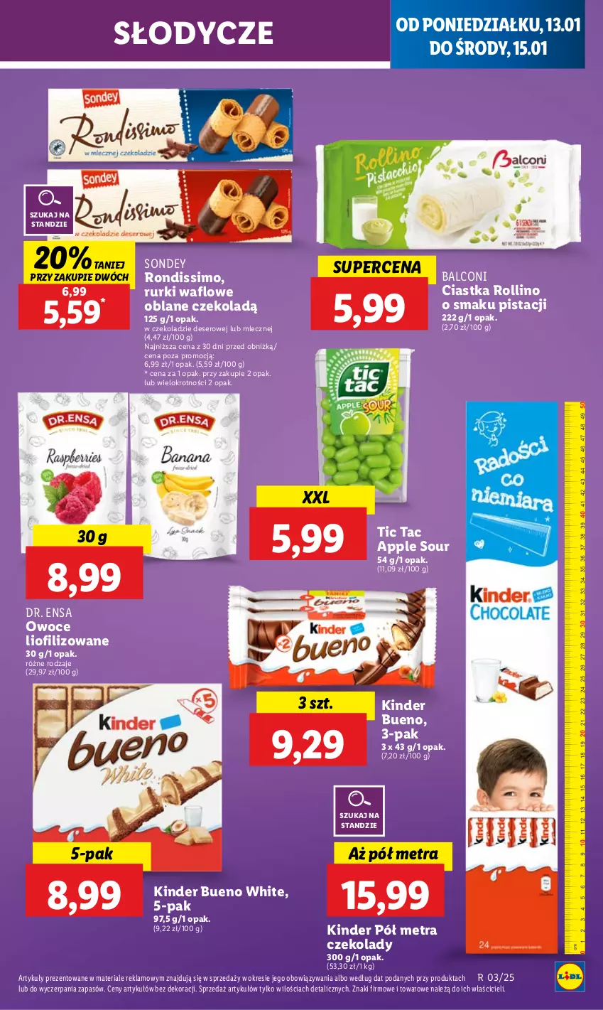 Gazetka promocyjna Lidl - GAZETKA - ważna 13.01 do 15.01.2025 - strona 45 - produkty: Alcon, Ciastka, Deser, Kinder, Kinder Bueno, Owoce, Rurki, Ser