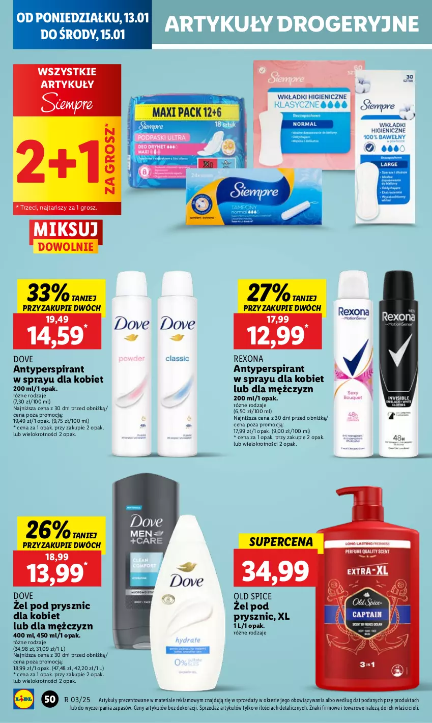 Gazetka promocyjna Lidl - GAZETKA - ważna 13.01 do 15.01.2025 - strona 56 - produkty: Antyperspirant, Dove, Old Spice, Rexona