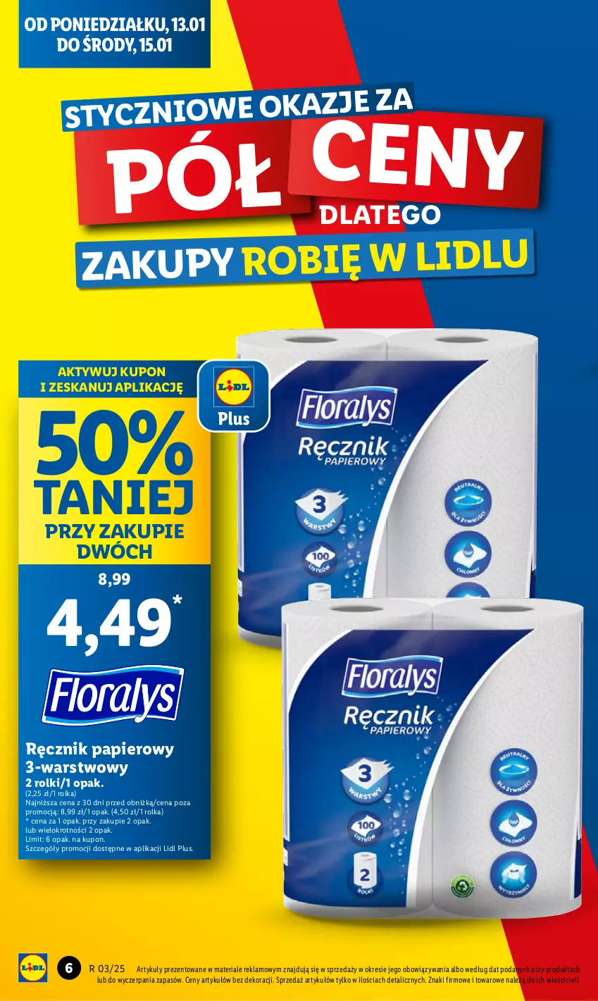 Gazetka promocyjna Lidl - GAZETKA - ważna 13.01 do 15.01.2025 - strona 6 - produkty: Papier, Ręcznik, Rolki