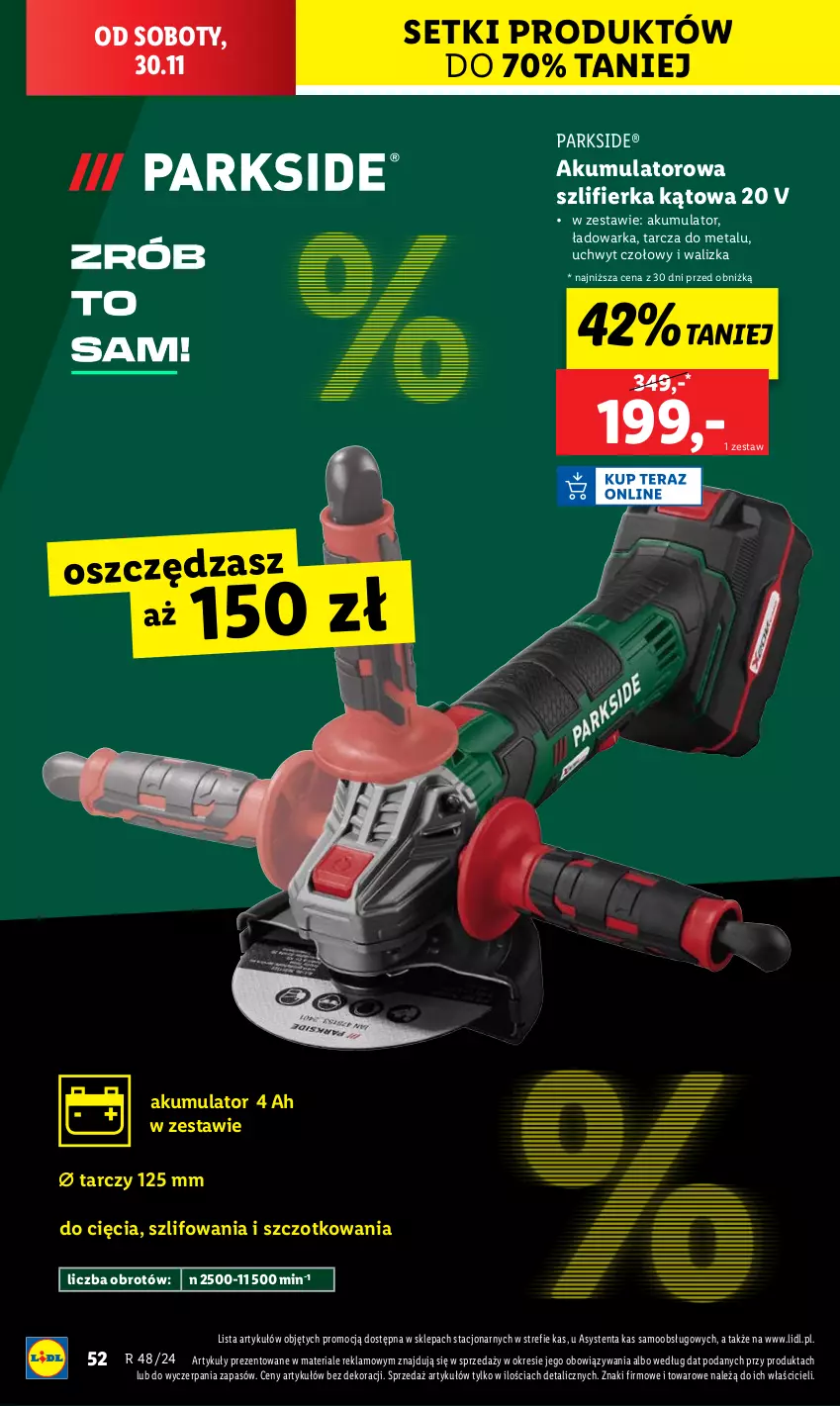 Gazetka promocyjna Lidl - GAZETKA - ważna 25.11 do 30.11.2024 - strona 54 - produkty: Akumulator, Parkside, Szlifierka, Szlifierka kątowa, Walizka, Warka