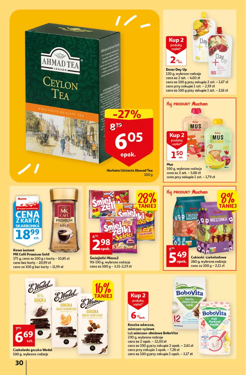 Gazetka promocyjna Auchan - Gazetka Rewelacyjnie małe ceny Auchan Hipermarket - ważna 03.01 do 11.01.2023 - strona 30 - produkty: BoboVita, Cukier, Cukierki, Cukierki czekoladowe, Czekolada, Czekolada gorzka, Deser, Herbata, Kawa, Mus, Nimm2, Ryż, Ser