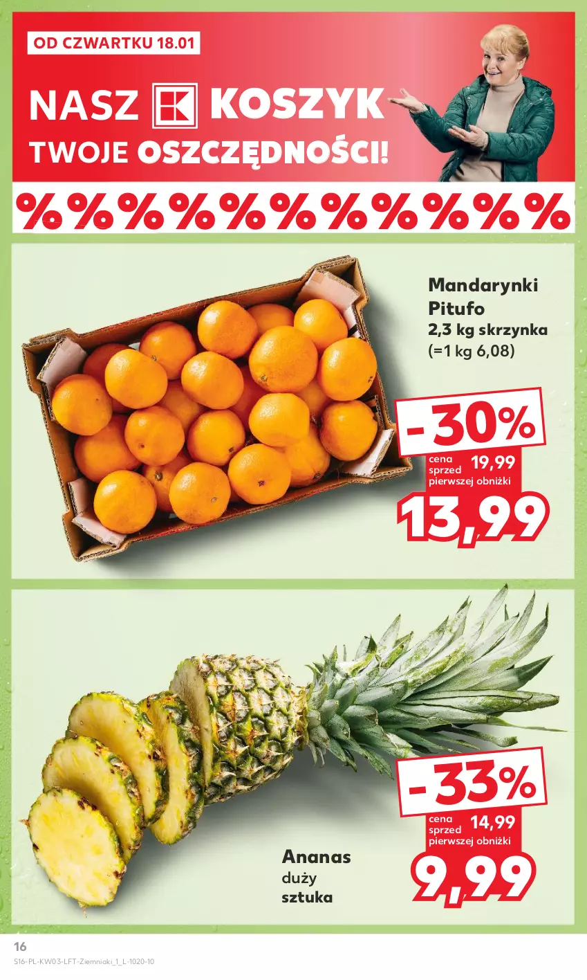 Gazetka promocyjna Kaufland - Gazetka tygodnia - ważna 18.01 do 24.01.2024 - strona 16 - produkty: Ananas, Kosz, Mandarynki, Ziemniaki