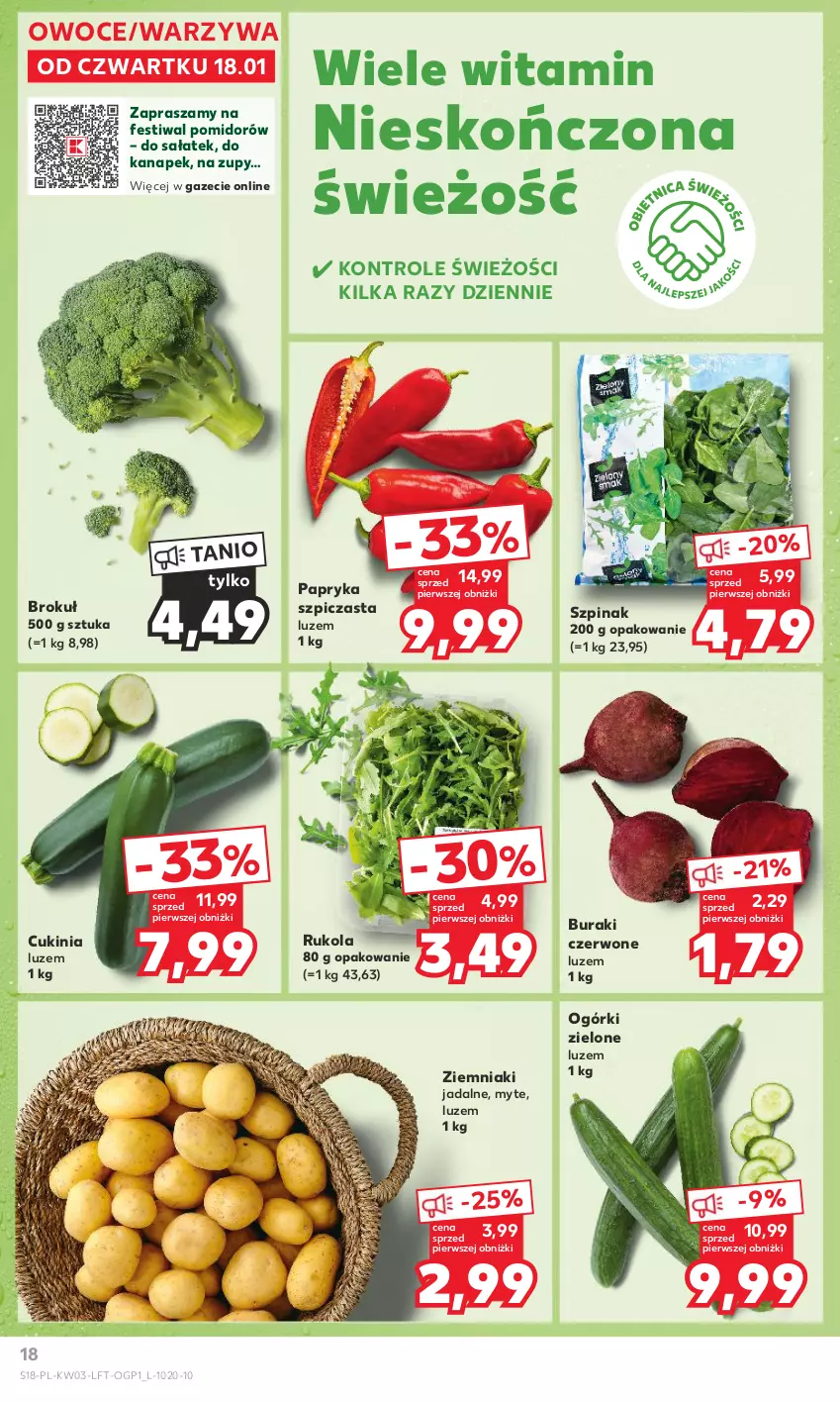 Gazetka promocyjna Kaufland - Gazetka tygodnia - ważna 18.01 do 24.01.2024 - strona 18 - produkty: Buraki, Owoce, Papryka, Rukola, Sałat, Szpic, Szpinak, Warzywa, Ziemniaki