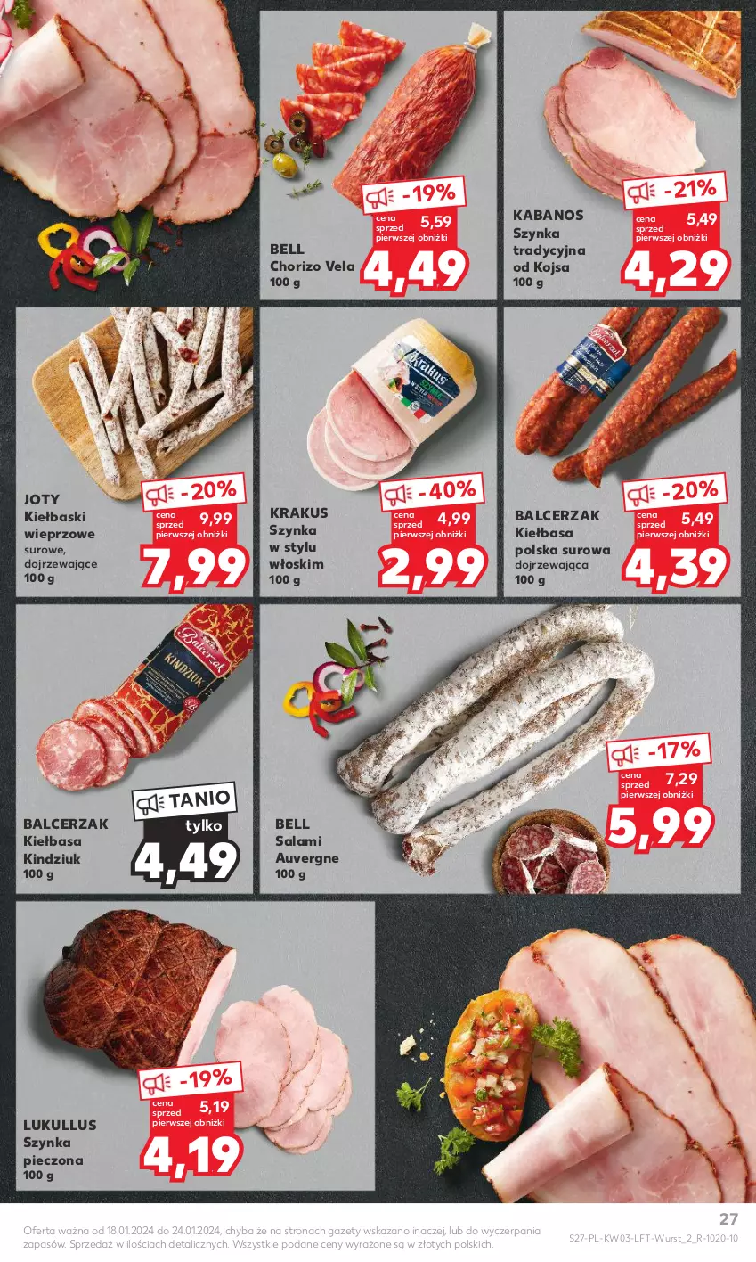 Gazetka promocyjna Kaufland - Gazetka tygodnia - ważna 18.01 do 24.01.2024 - strona 27 - produkty: Bell, Kabanos, Kiełbasa, Kindziuk, Krakus, Piec, Salami, Szynka