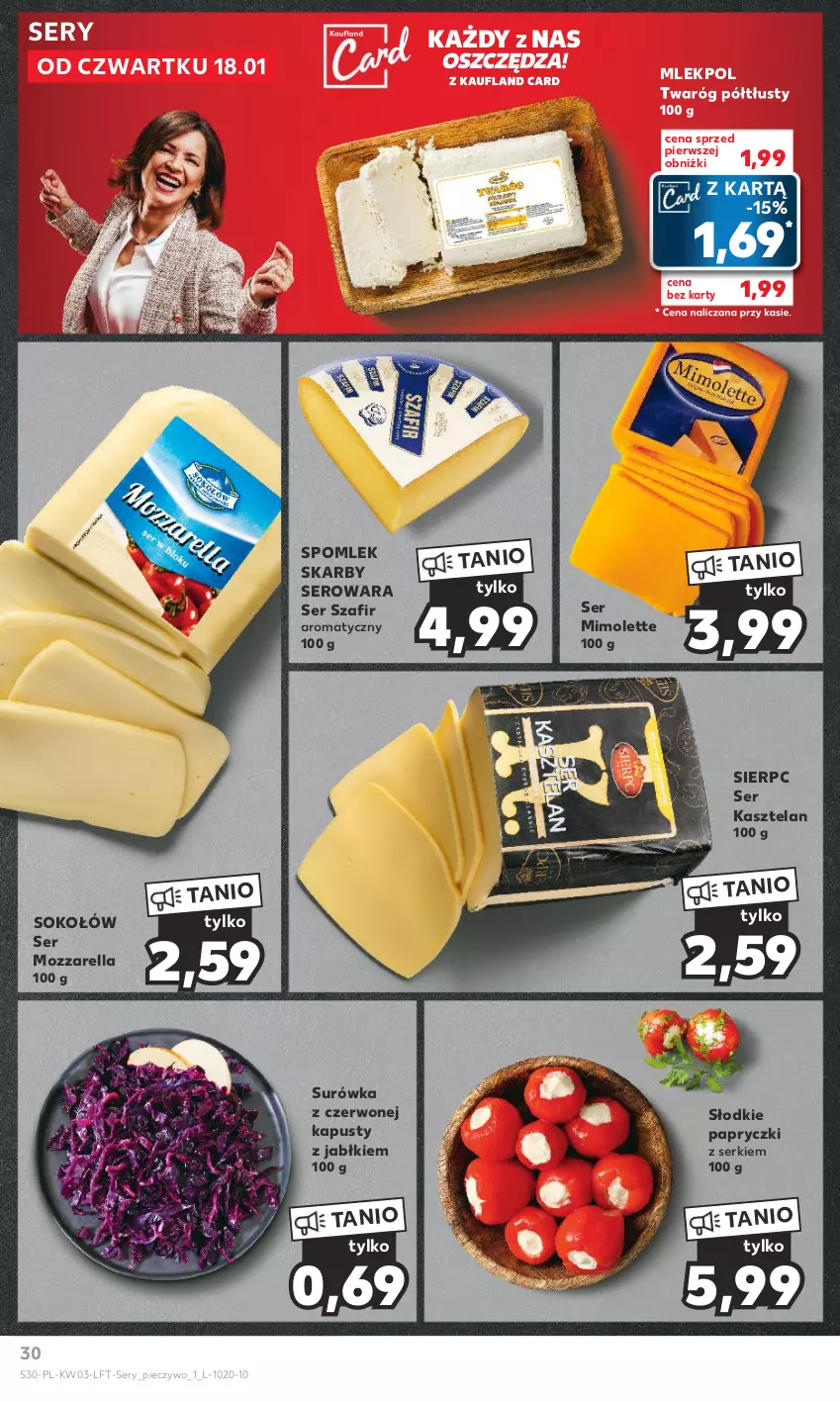 Gazetka promocyjna Kaufland - Gazetka tygodnia - ważna 18.01 do 24.01.2024 - strona 30 - produkty: Kasztelan, Mimolette, Mozzarella, Piec, Pieczywo, Ser, Ser Kasztelan, Sok, Sokołów, Surówka, Twaróg, Twaróg półtłusty