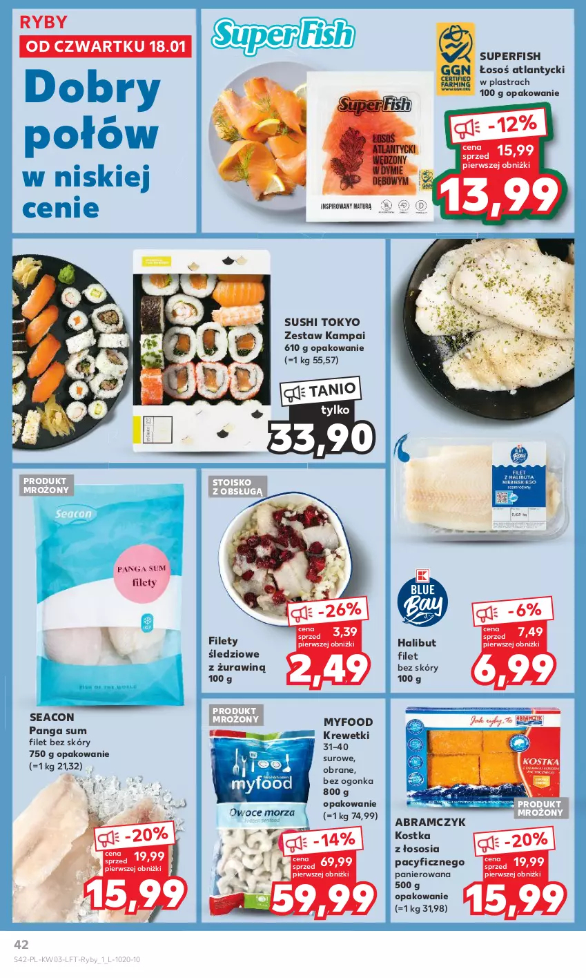 Gazetka promocyjna Kaufland - Gazetka tygodnia - ważna 18.01 do 24.01.2024 - strona 42 - produkty: Halibut, Krewetki, Panga, Sos, Sushi