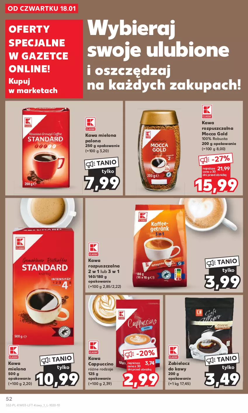 Gazetka promocyjna Kaufland - Gazetka tygodnia - ważna 18.01 do 24.01.2024 - strona 52 - produkty: Cappuccino, Kawa, Kawa mielona, Kawa rozpuszczalna