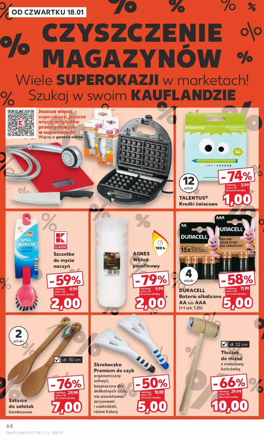 Gazetka promocyjna Kaufland - Gazetka tygodnia - ważna 18.01 do 24.01.2024 - strona 64 - produkty: Baterie alkaliczne, Do mycia naczyń, Duracell, Piec, Sałat, Skrobaczka, Szczotka, Tłuczek