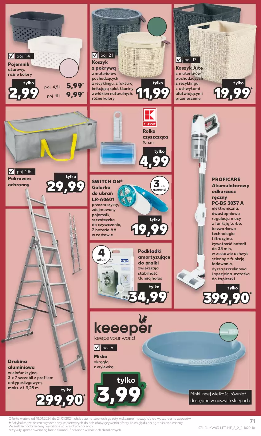 Gazetka promocyjna Kaufland - Gazetka tygodnia - ważna 18.01 do 24.01.2024 - strona 71 - produkty: Akumulator, Drabina, Fa, Golarka, Gra, Kosz, Miska, Odkurzacz, Podkład, Pojemnik, Pokrowiec, Pralki, Szczoteczka, Szczotka, Top