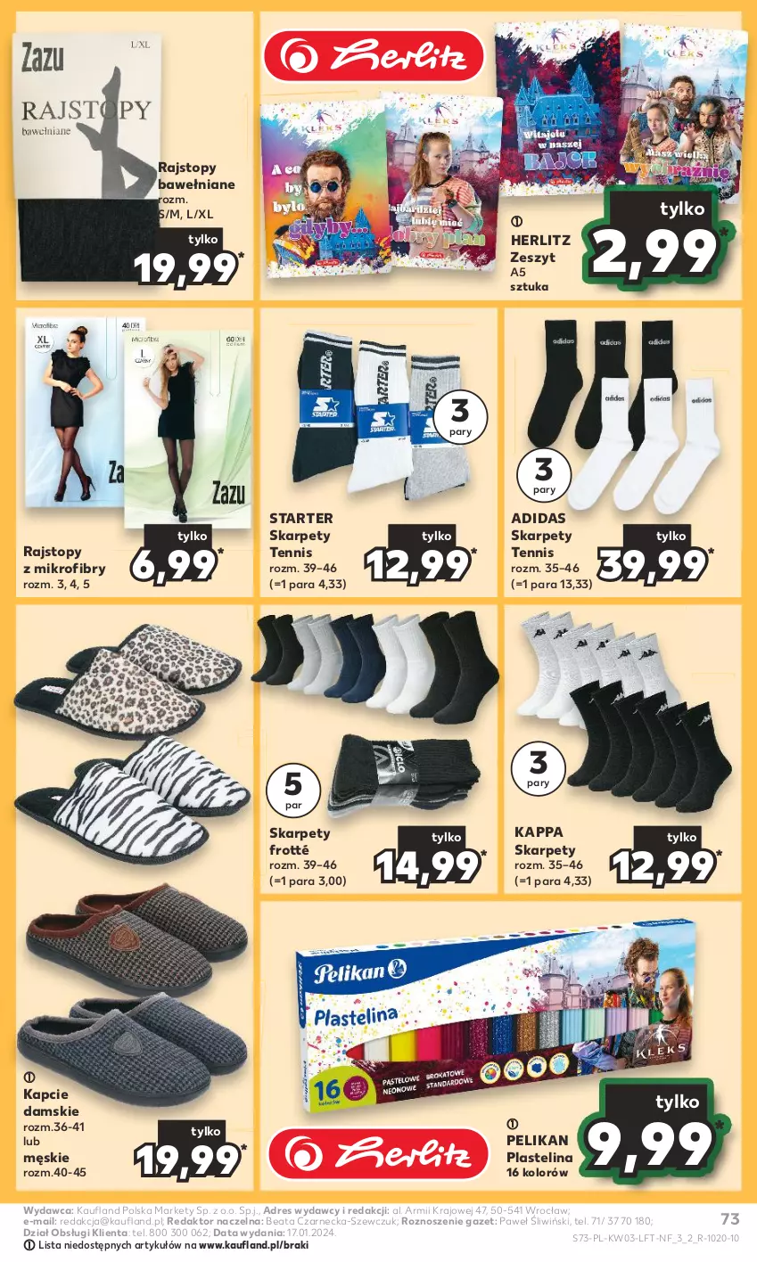 Gazetka promocyjna Kaufland - Gazetka tygodnia - ważna 18.01 do 24.01.2024 - strona 73 - produkty: Adidas, Dres, Kapcie, Karp, Plastelina, Rajstopy, Top