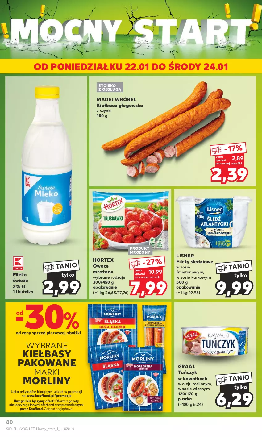 Gazetka promocyjna Kaufland - Gazetka tygodnia - ważna 18.01 do 24.01.2024 - strona 80 - produkty: Gra, Graal, Hortex, Kawa, Kiełbasa, Kiełbasa głogowska, Lisner, Madej Wróbel, Mleko, Morliny, Olej, Owoce, Sos, Tuńczyk, Waga