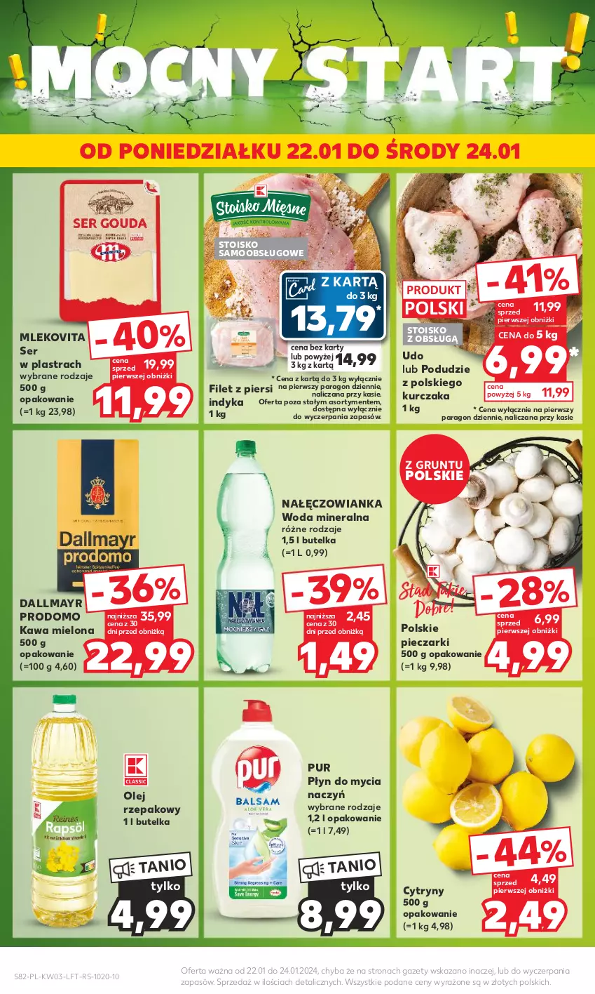 Gazetka promocyjna Kaufland - Gazetka tygodnia - ważna 18.01 do 24.01.2024 - strona 82 - produkty: Cytryny, Dallmayr, Do mycia naczyń, Grunt, Kawa, Kawa mielona, Kurczak, Mleko, Mlekovita, Nałęczowianka, Olej, Olej rzepakowy, Piec, Płyn do mycia, Płyn do mycia naczyń, Pur, Ser, Woda, Woda mineralna